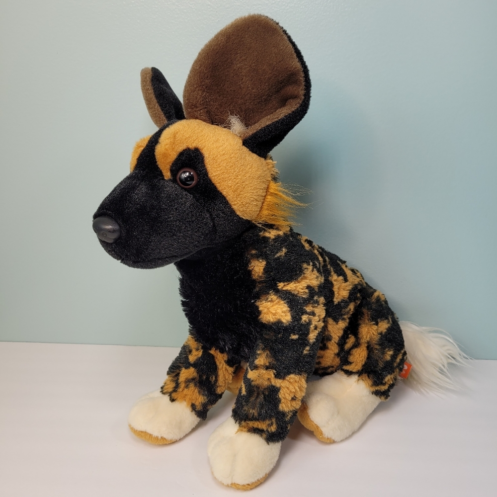Wild Republic African Wild Dog Calico Hyena Plush Stuffed Animal Black Tan 14"